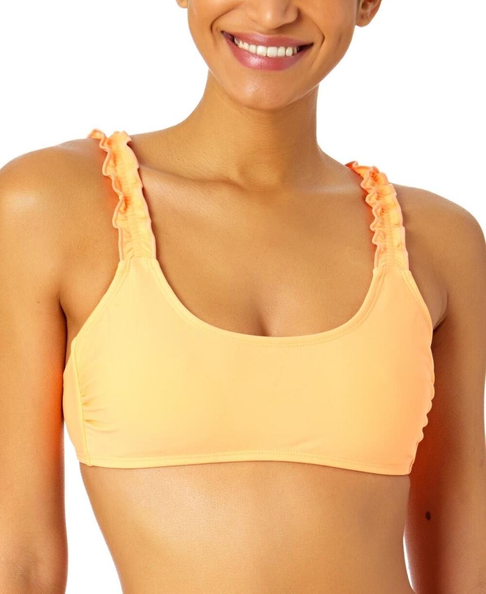 Salt & Cove Juniors' Ruffle-Strap Tie-Back Bikini Top Peach XS NWT